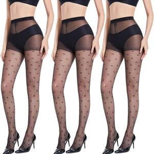 2 pair Bow Black Patterned Tights 🆕